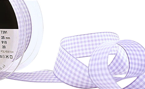 R9328 25mm Orchid-White Polyester Gingham Ribbon by Berisfords