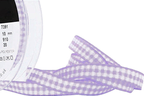 R9333 10mm Orchid-White Polyester Gingham Ribbon by Berisfords