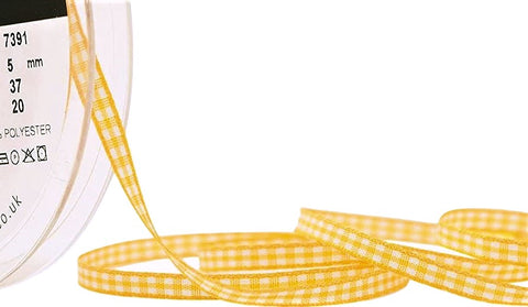 R9337 5mm Gold Yellow Polyester Gingham Ribbon by Berisfords