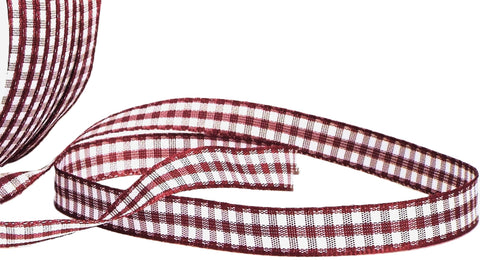 R9342 10mm Burgundy Polyester Gingham Ribbon by Berisfords