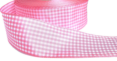 R9359 40mm Rose Pink-White Polyester Gingham Ribbon by Berisfords