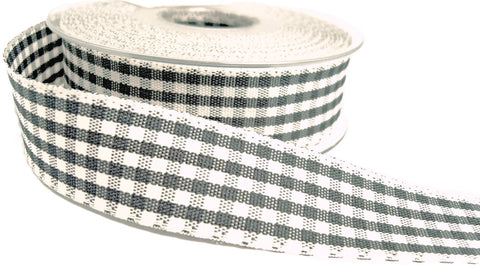 R9370 25mm Smoked Grey-Natural Rustic Gingham Ribbon by Berisfords