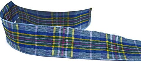 R9378 26mm Blue-Yellow-White-Pink Polyester Tartan Ribbon, Berisfords