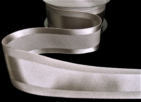 R9437 35mm Silver Grey Satin-Grosgrain Taffeta Stripe Ribbon, Berisfords