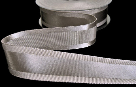 R9440 25mm Silver Grey Satin-Grosgrain Taffeta Stripe Ribbon, Berisfords