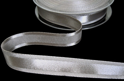 R9441 15mm Silver Grey Satin-Grosgrain Taffeta Stripe Ribbon, Berisfords