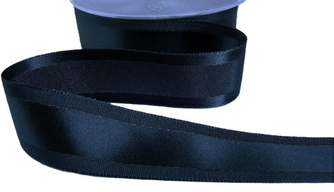 R9443 25mm Moon Navy Satin-Grosgrain Taffeta Stripe Ribbon, Berisfords