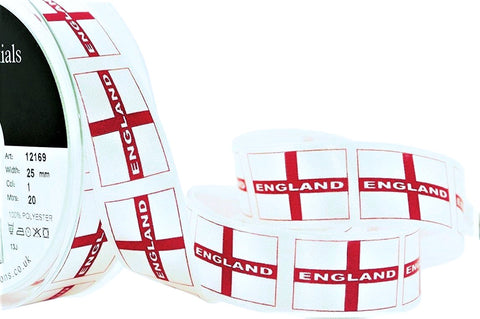 R9747 25mm England-English National Flag Satin Ribbon by Berisfords