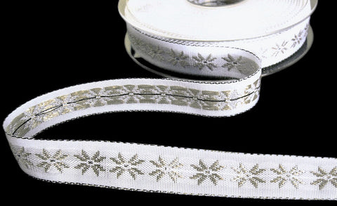 R9748 15mm White-Silver-Grey Crystal Metallic Edge Ribbon, Berisfords