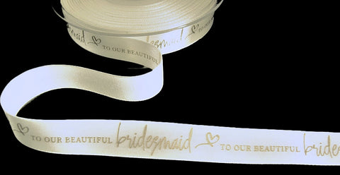 R9753 15mm Bridal-Gold Bridesmaid Printed Satin Ribbon by Berisfords