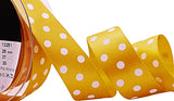 R9894 25mm Gold Yellow-White Satin-Polka Dot Spot Ribbon, Berisfords