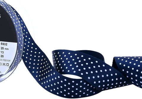 R9895 25mm Navy-White Micro Polka Dot Spotty Satin Ribbon by Berisfords