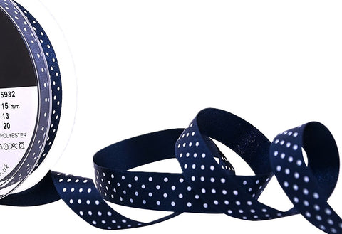 R9921 15mm Navy-White Micro Polka Dot Spotty Satin Ribbon, Berisfords