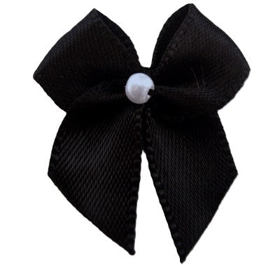 RB109 Black 10mm Double Satin Ribbon Bow with a Centre Pearl, Berisfords