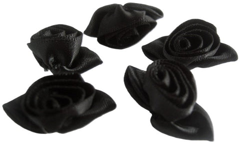 RB489 32mm All Black Satin Ribbon Rose Bud Bow