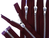 Z5278 71cm Burgundy Silver Metal Teeth No.5 Open End Zip