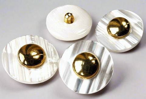 B10125 25mm Ivory-Iridescent Rim Button-Gold Domed Centre and Shank