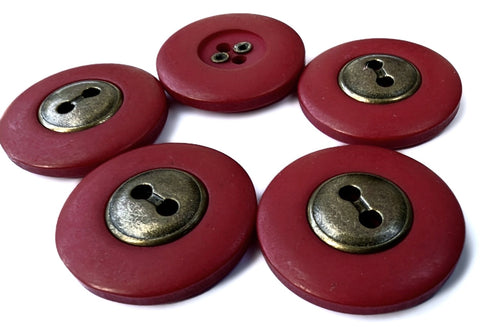 B10144 23mm Cardinal Red Soft Sheen 2 Hole Button-Brass Metal Centre