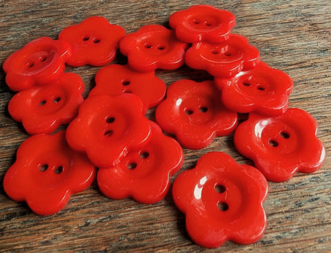 B11906 22mm Red Gloss Acrylic Flower Shape Novelty 2 Hole Button