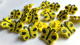 B11933 17mm Yellow-Navy Butterfly Novelty Childrens-Kids Shank Button