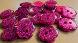 B13560 10mm Cerise Pink Glittery Flower Shape 2 Hole Button