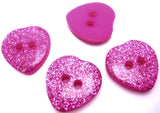 B13808 16mm Cerise Glittery Love Heart Shape 2 Hole Button