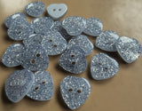 B13839 16mm Silver Glittery Love Heart Shape 2 Hole Button