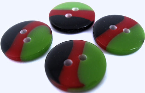 B14643 17mm Green-Red-Black High Gloss Tricolour 2 Hole Button