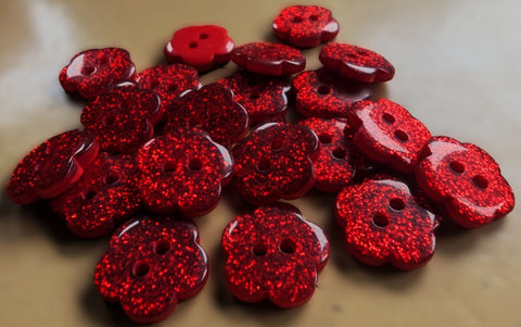 B15120 11mm Red Glittery Flower Shape 2 Hole Button