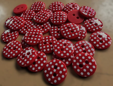 B16263 12mm Red-White Polka Dot Glossy 2 Hole Button