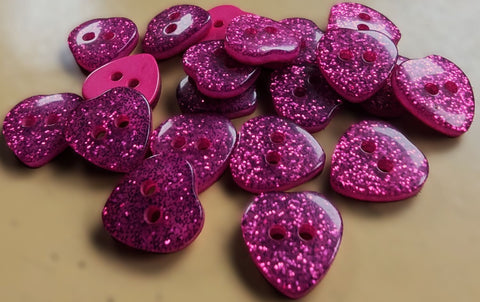 B16542 10mm Cerise Glittery Love Heart Shape 2 Hole Button