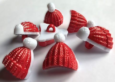 B18086 16mm Red-White Bobble Hat Novelty Childrens Shank Button