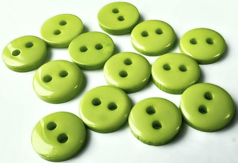 B18321 9mm Bright Lime Green Lightly Domed Gloss 2 Hole Button