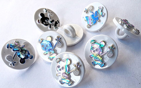 B18323 14mm White-Iridescent Metallic Mouse Childrens Shank Button