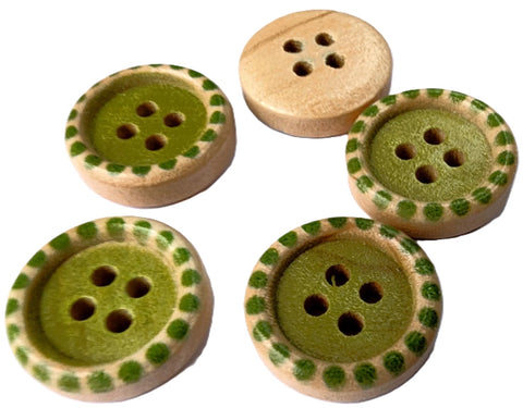 B18359 15mm Emerald Green Painted 4 Hole Pine Wood Button