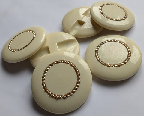 B2217 31mm Vintage Cream Gloss Celluloid Button-Indented Metallic Ring