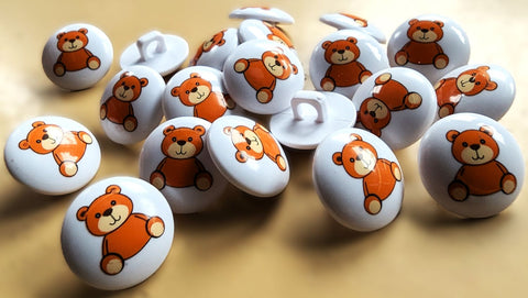 B6002 15mm Teddy Bear Picture Design Childrens Shank Button