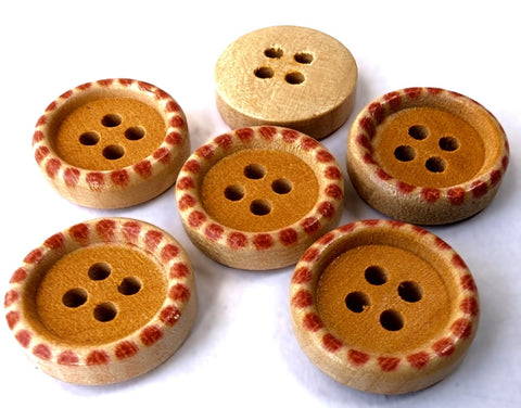 B6257 15mm Oranges Painted 4 Hole Pine Wood Button