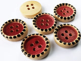 B6264 15mm Red-Black Painted 4 Hole Pine Wood Button