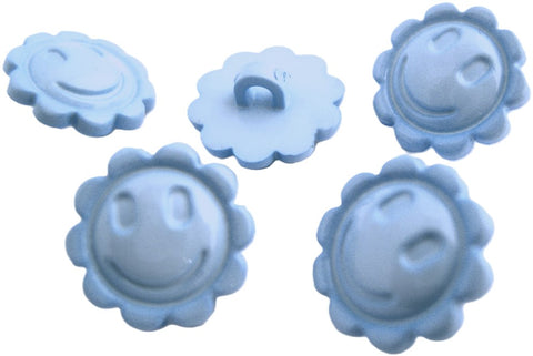 B7203 15mm Pale Blue Smiley Flower Face Nylon Kids Shank Button