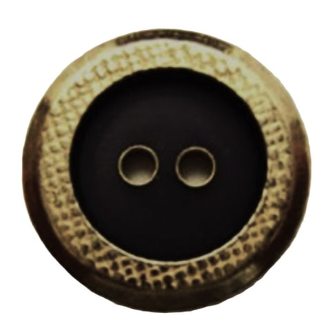 B7678L 20mm Black-Gold Slate Sheen 2 Hole Button, Metal Textured Rim