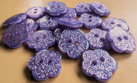 B8262 15mm Lilac Glittery Flower Shape 2 Hole Button