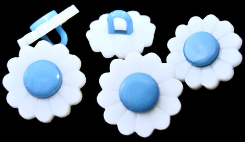 B8418 15mm White and Blue Daisy Flower Design Acylic Shank Button