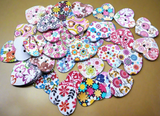 MIX01   Assorted Flowery Print Wooden Love Heart Buttons 25x22mm