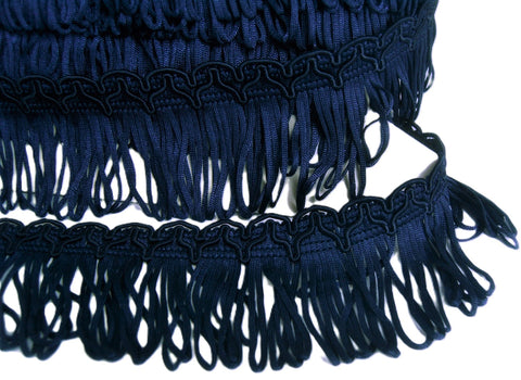 FT007 45mm Pale Navy Looped Fringe-Deep Navy Cord Decorated Braid