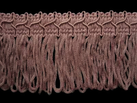 FT1118 5cm Dusky Tea Rose Pink Looped Fringe on a Decorated Braid