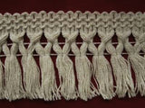 FT1989L 75mm Natural Cream 100% Cotton Fringe on a Decorated Braid