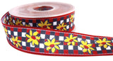 R0005 28mm Flowery Daisy Design Polyester Ribbon by Berisfords