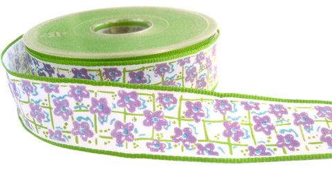 R0006 27mm Polyester Ribbon with a Single Face Flowery Design