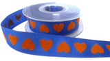 R0007 25mm Royal Blue-Orange Embossed Love Heart Ribbon, Berisfords